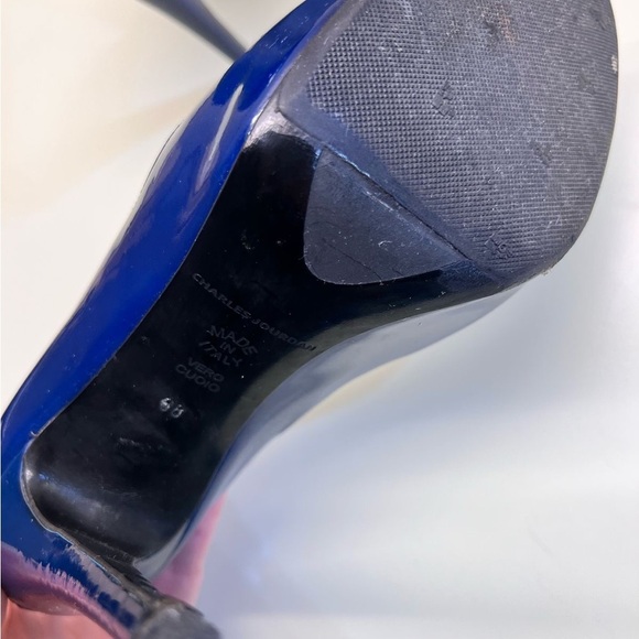Charles Jourdan Blue Patent Leather Stiletto Heels - Picture 3 of 10